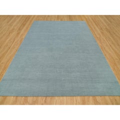 9'x11'10" Gray Loom Knotted Plain Wool and Plant Based Silk Oriental Rug