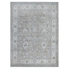 9'x11'10" Gray Soft Wool Fine Peshawar All Over Mahal Design Hand Knotted Rug