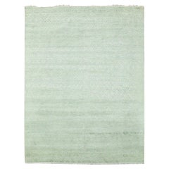 Alfombra Anudada a Mano de Lana y Seda de 9'x11'10" Gris con Mezcla de Verde y Patrón Rossete