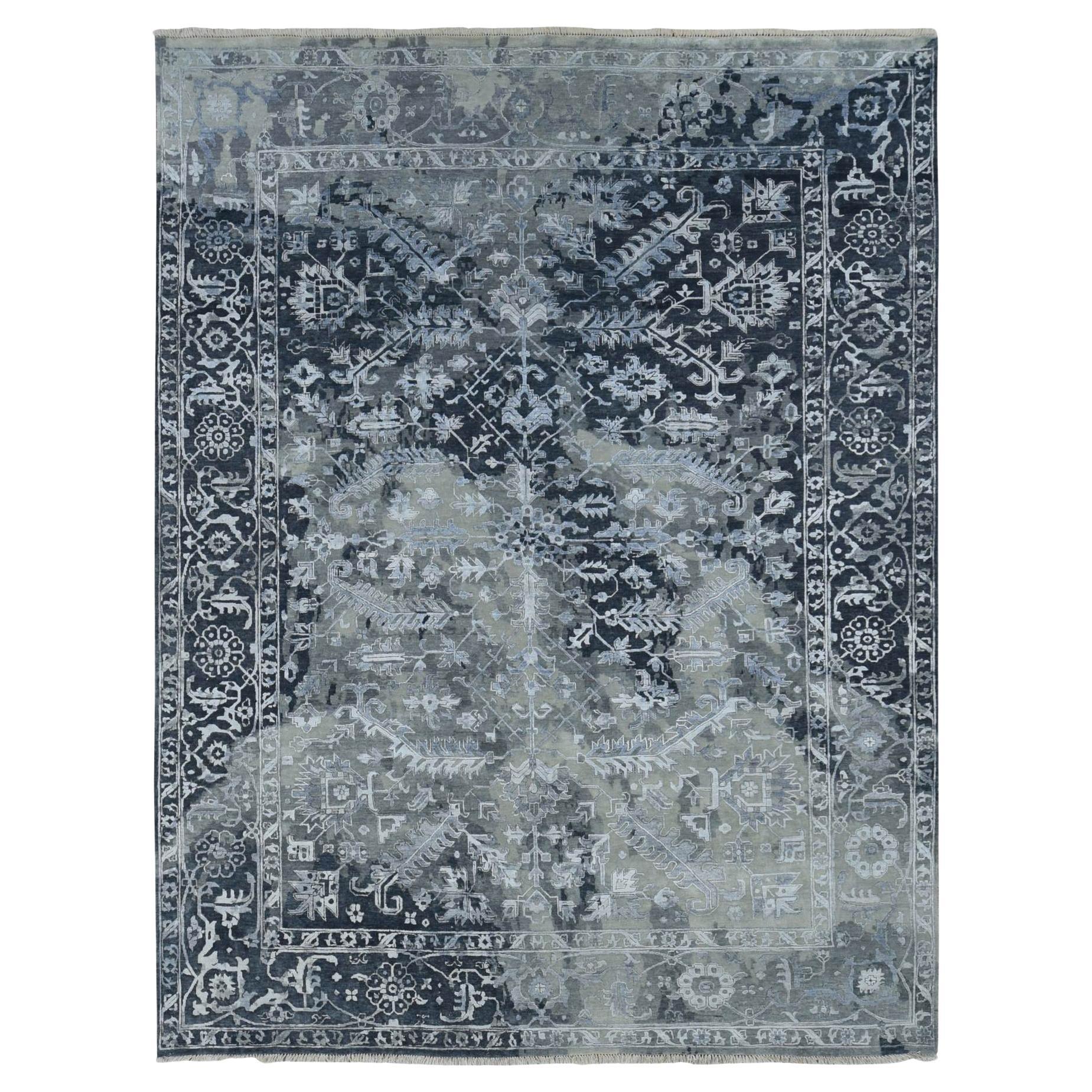 9
x11
10" Grau, Wolle und Seide, gebrochen und gelöscht Heriz Design, Hand geknüpft Teppich