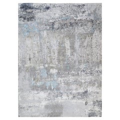 9'x11'10" Gray, Wool and Silk, Hand Knotted Modern Abstract Design Rug