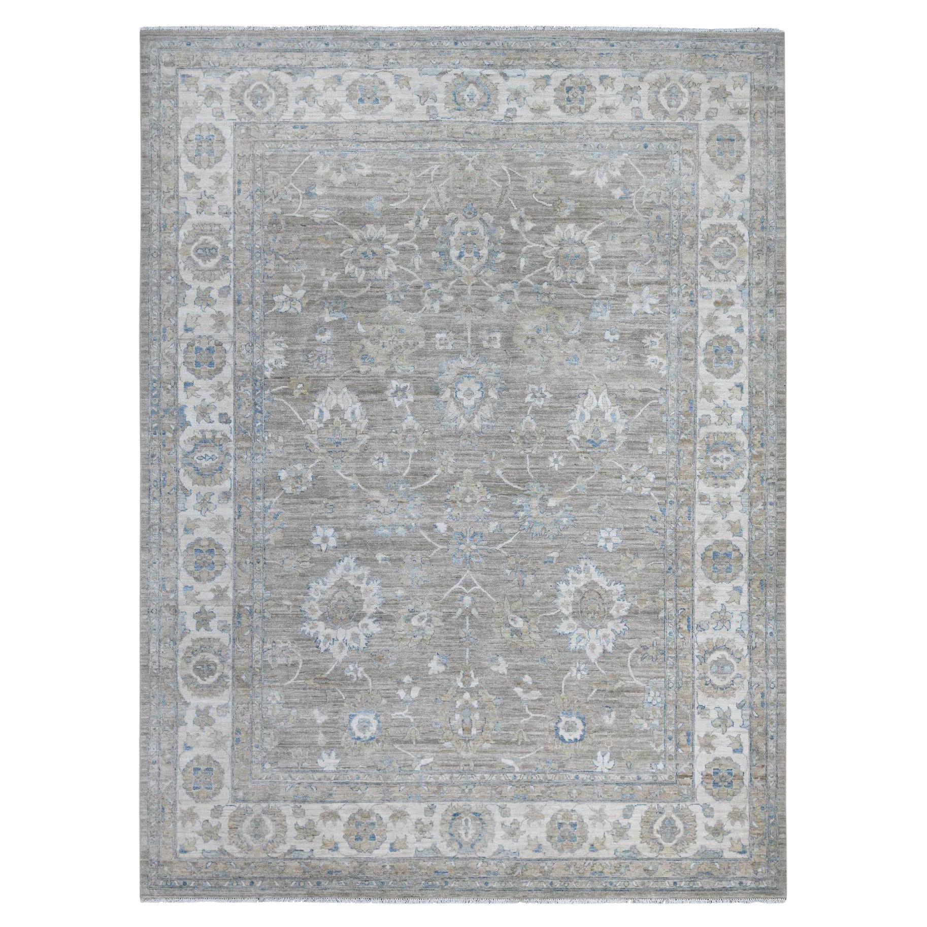 9
x11
10" Graue Wolle Feines Peshawar Mahal Design Handgeknüpfter Orientteppich im Angebot