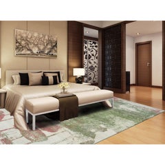 9'x11'10" Green Pastel Colors Dripping Clouds Design Hand Knotted Modern Rug