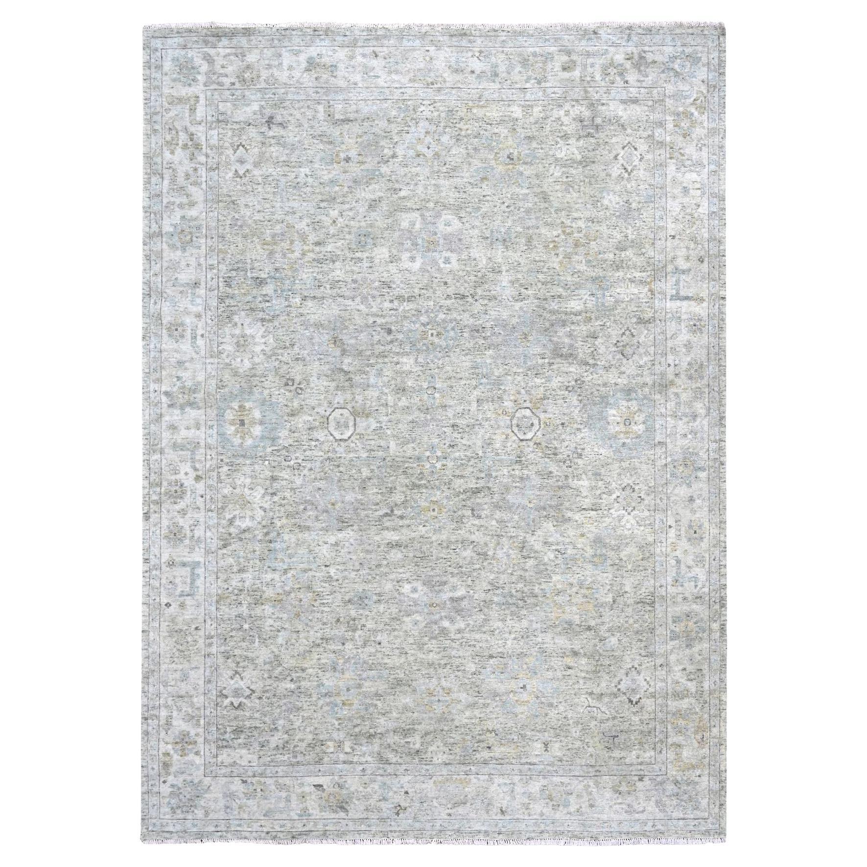 9'x11'10" Gris verdâtre Antiquités Perse avec Mahal Design Rugs en laine noués à la main
