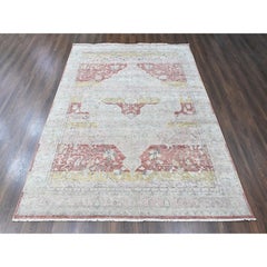 9'x11'10" Ivory with Red Hand Knotted Ziegler Mahal Medallion Design Wool Rug