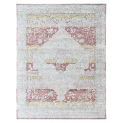 9'x11'10" Ivory with Red Hand Knotted Ziegler Mahal Medallion Design Wool Rug