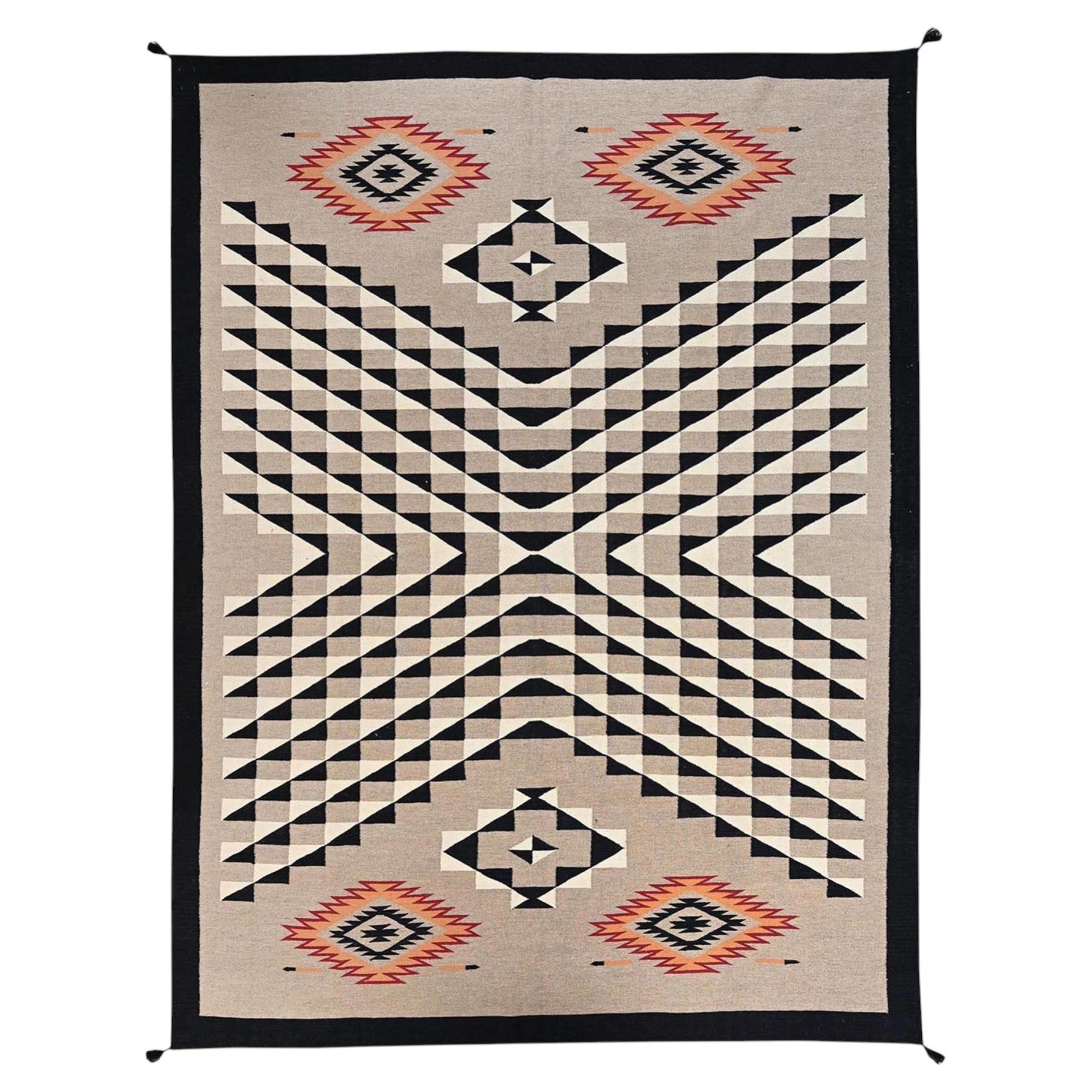 9'x11'10" Khaki Brown Southwest Geometric Design Hand Woven Flat Weave Wool Rug