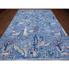 9'x11'10" Marlin Blue Peshawar Tree of Life Hand Knotted Wool Oriental Rug