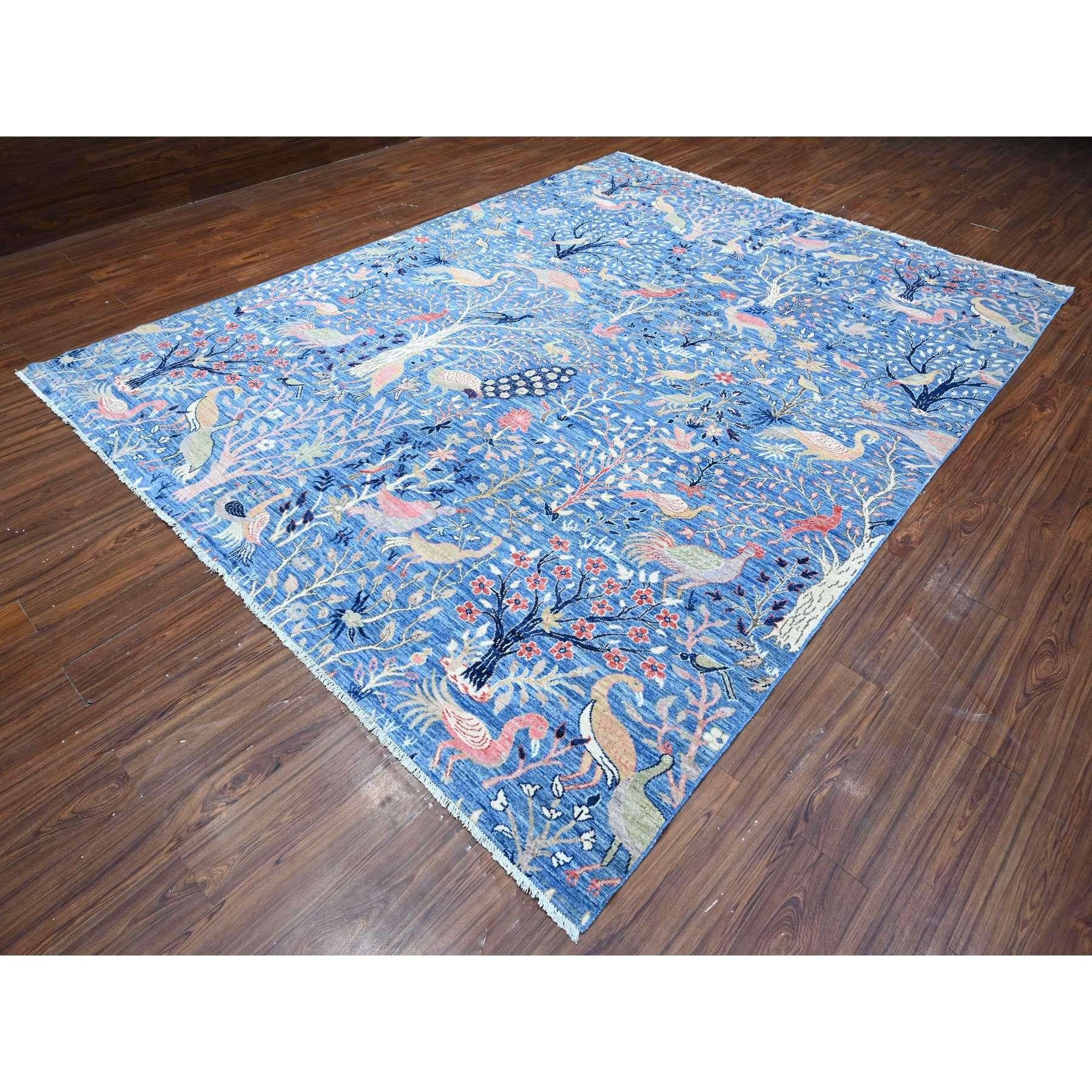 Médiéval Tapis oriental Peshawar bleu marlin noué à la main 9'x11'10