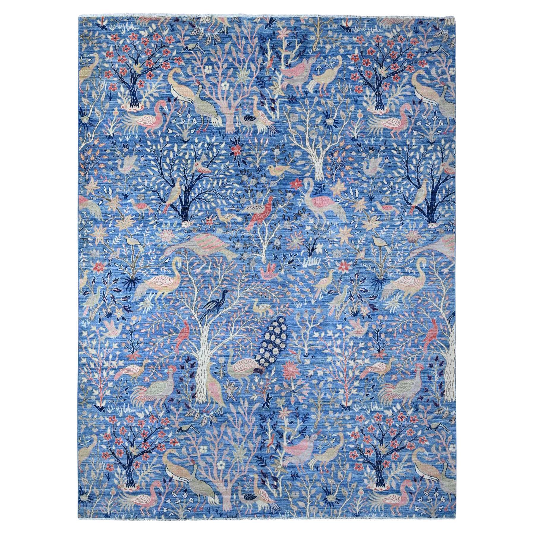Tapis oriental Peshawar bleu marlin noué à la main 9'x11'10"