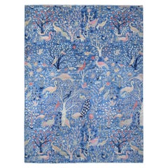 9'x11'10" Marlin Blauer Peshawar-Baum des Lebens Handgeknüpfter orientalischer Teppich aus Wolle