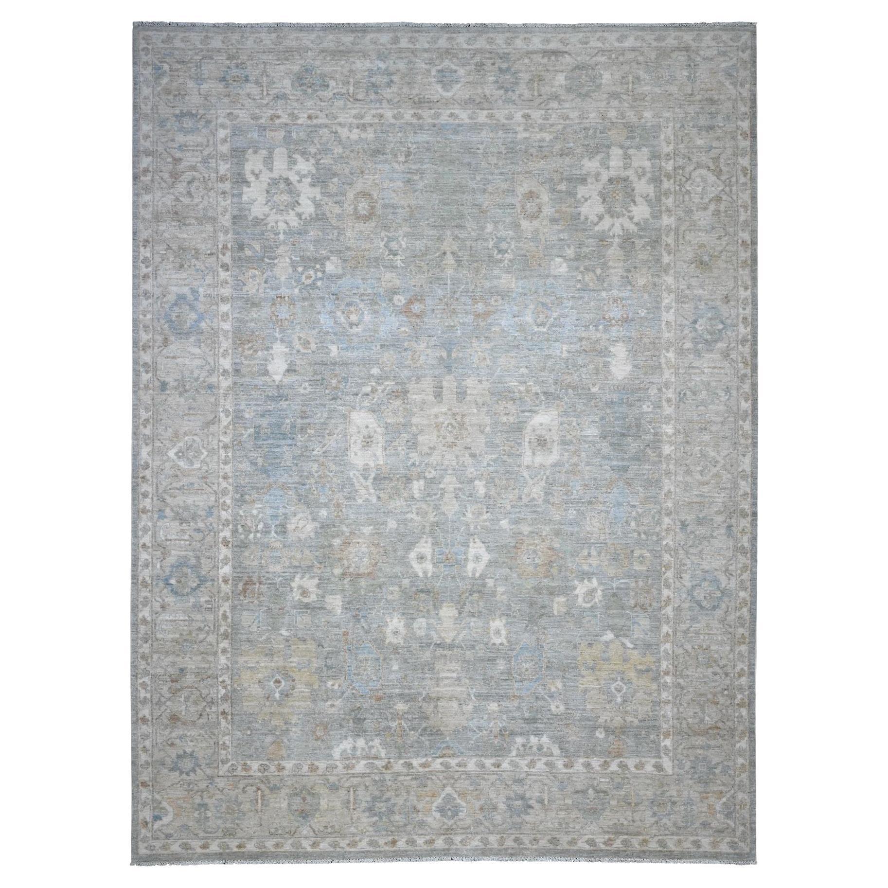 9'x11'10" Medium Gray Soft And Velvety Wool Heris All Over Design Oriental Rug For Sale