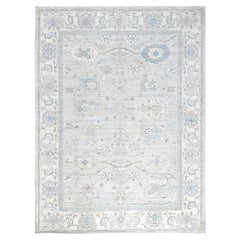 9'x11'10" Misty Gray White Wash Peshawar Hand Knotted Pure Wool Oriental Rug