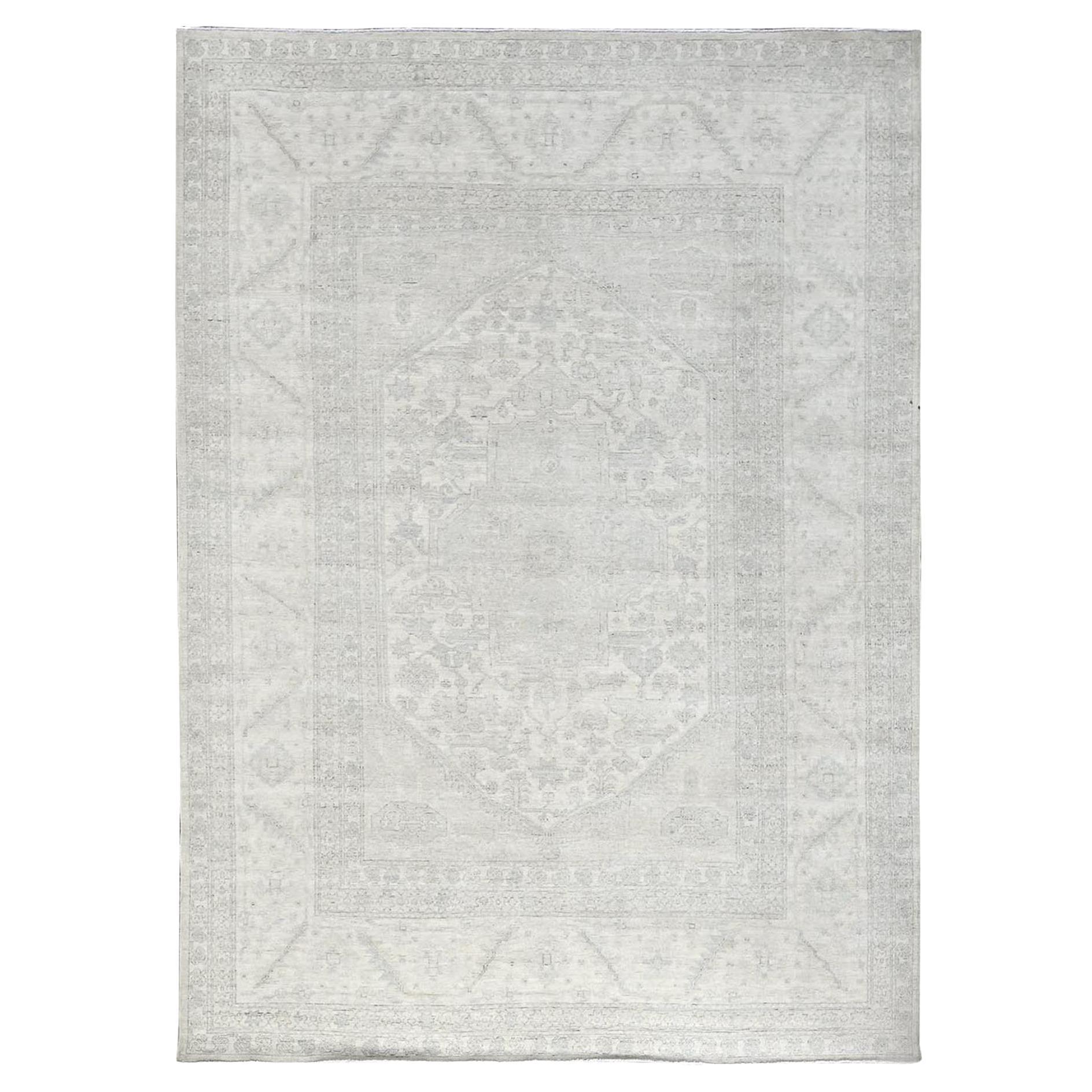 9
x11
10" Perle weiß ausgewaschen Peshawar Heriz Design Hand geknüpft alle Wolle Teppich