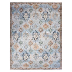 9'x11'10" Kirschblauer handgeknüpfter orientalischer Teppich mit kaukasischen Gul-Motiven aus Wolle