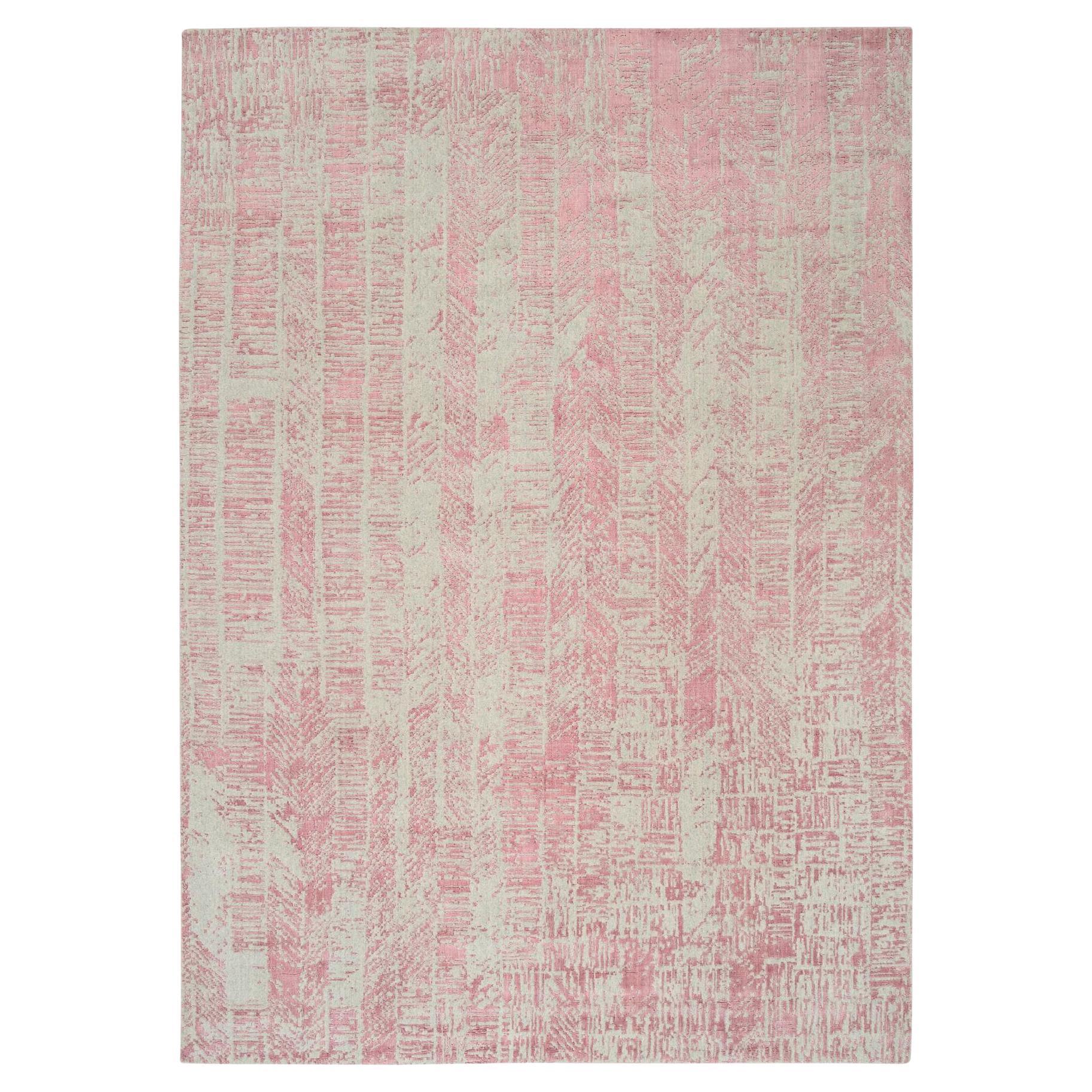 Tappeto rosa rosa jacquard 9'x11'10" lavorato a mano con design all over in lana e seta in vendita