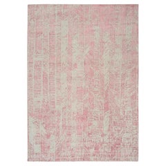 Tappeto rosa rosa jacquard 9'x11'10" lavorato a mano con design all over in lana e seta