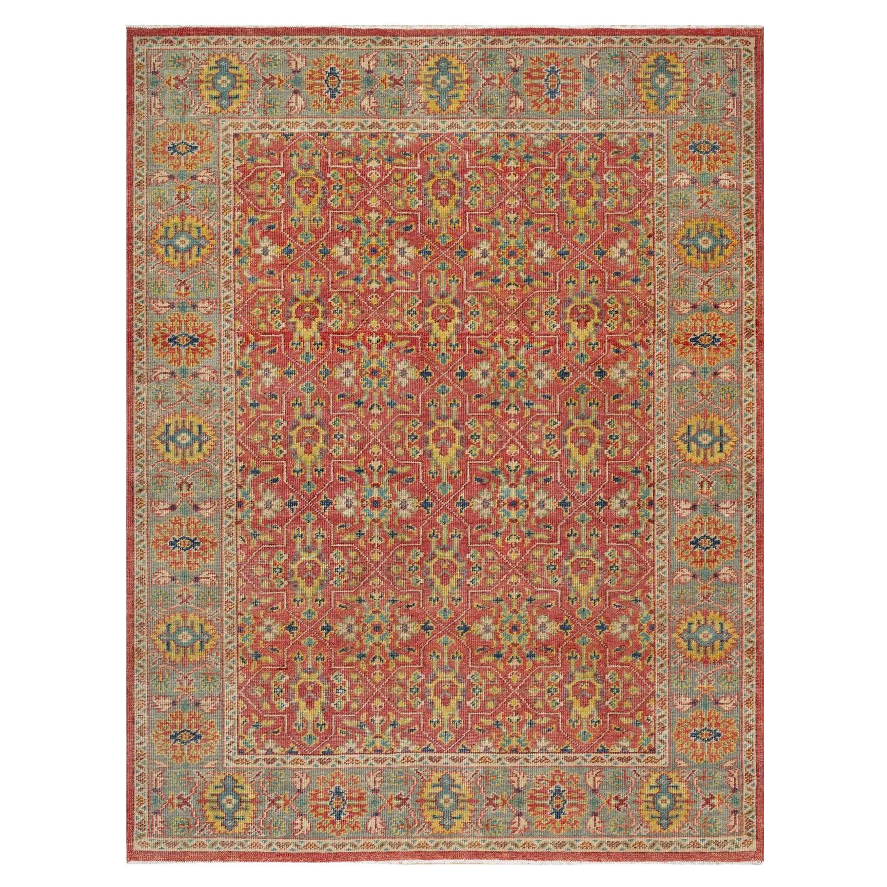 9'x11'10" Rythmic Rojo 100% Lana Anudada a Mano Diseño Oushak Antiguo Alfombra Oriental