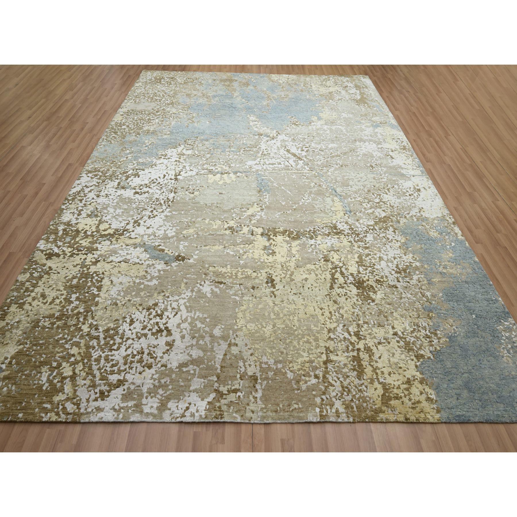 Shades of Brown with Gray, Persian Knot, Abstract with Galaxy Design, 100% Wool, Hand Knotted, Densely Woven, Oriental Rug
Primary materials: Wool
Latex: No Pile 
height: 0.25 Inches
Style: Contemporary
Primary color: Brown
Secondary colors: Gray,