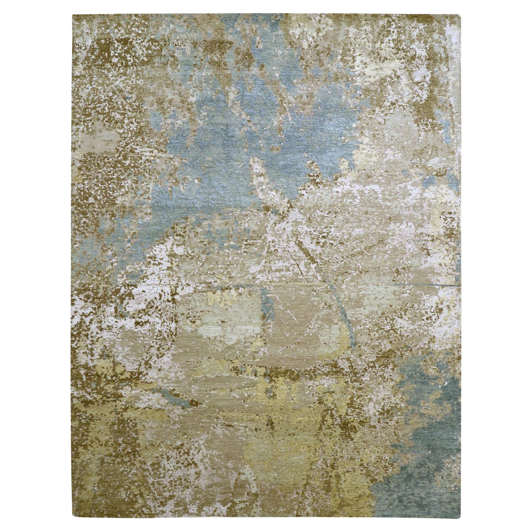 9'x11'10" Shades of Brown Abstract with Galaxy Design Hand Knotted Pure Wool Rug For Sale