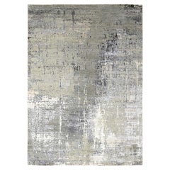 9'x11'10" Silver Gray Abstract with Mosaic Design Wool and Silk Hand Knotted Rug