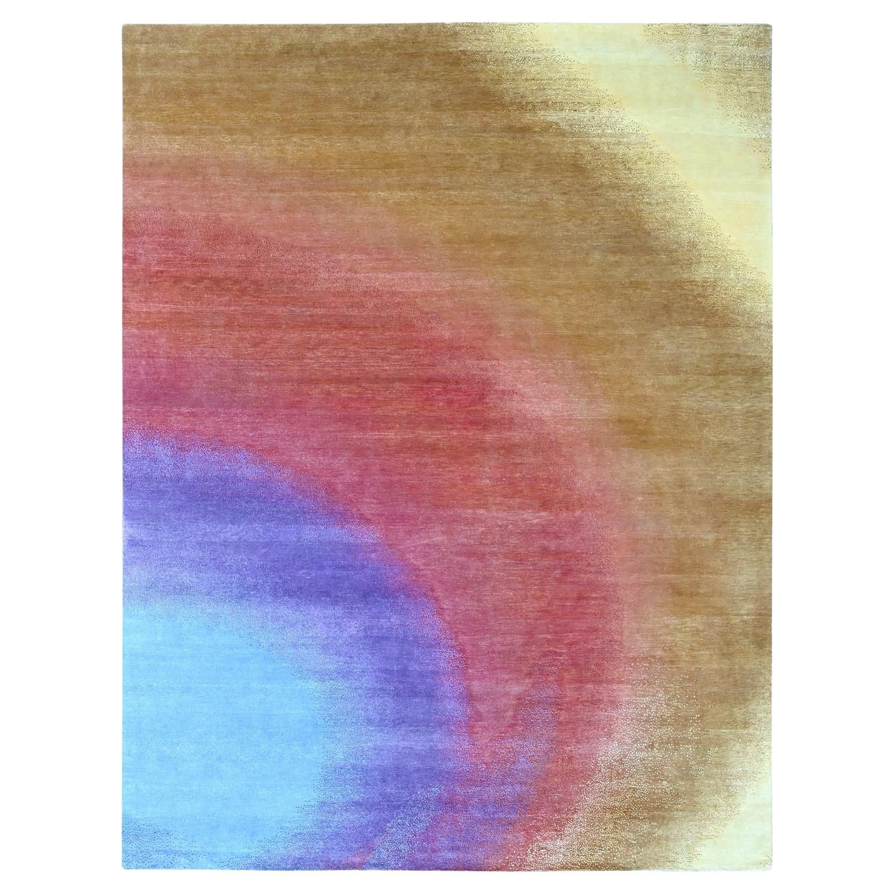 9'x11'10" THE RAINBOW Tappeto moderno a gradazioni di design 100% lana annodato a mano in vendita