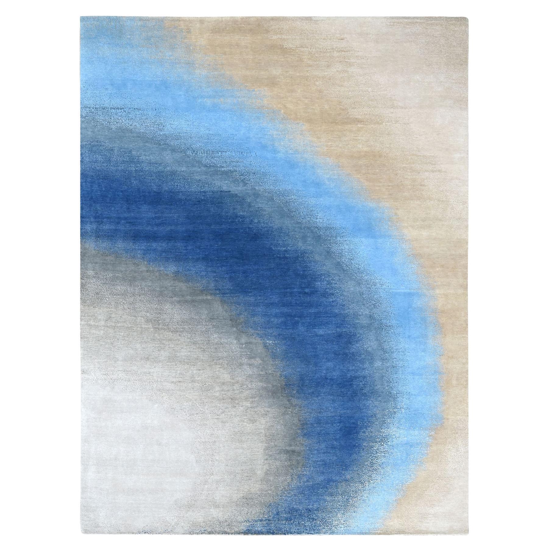 9'x11'10" THE SKY AND OCEAN, modernes Design, handgeknüpfter Teppich aus 100% Wolle
