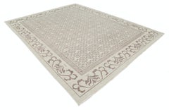 9x11.2 ft Handknotted Beige Large Area Rug for Living Room. Damask Design Carpet
