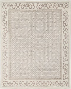 9x11.2 ft Handknotted Beige Large Area Rug for Living Room. Damask Design Carpet