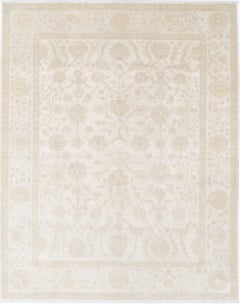 9x11.3 ft Hand Knotted Large Area Rug. Floral Patterned Beige Living Room Carpet