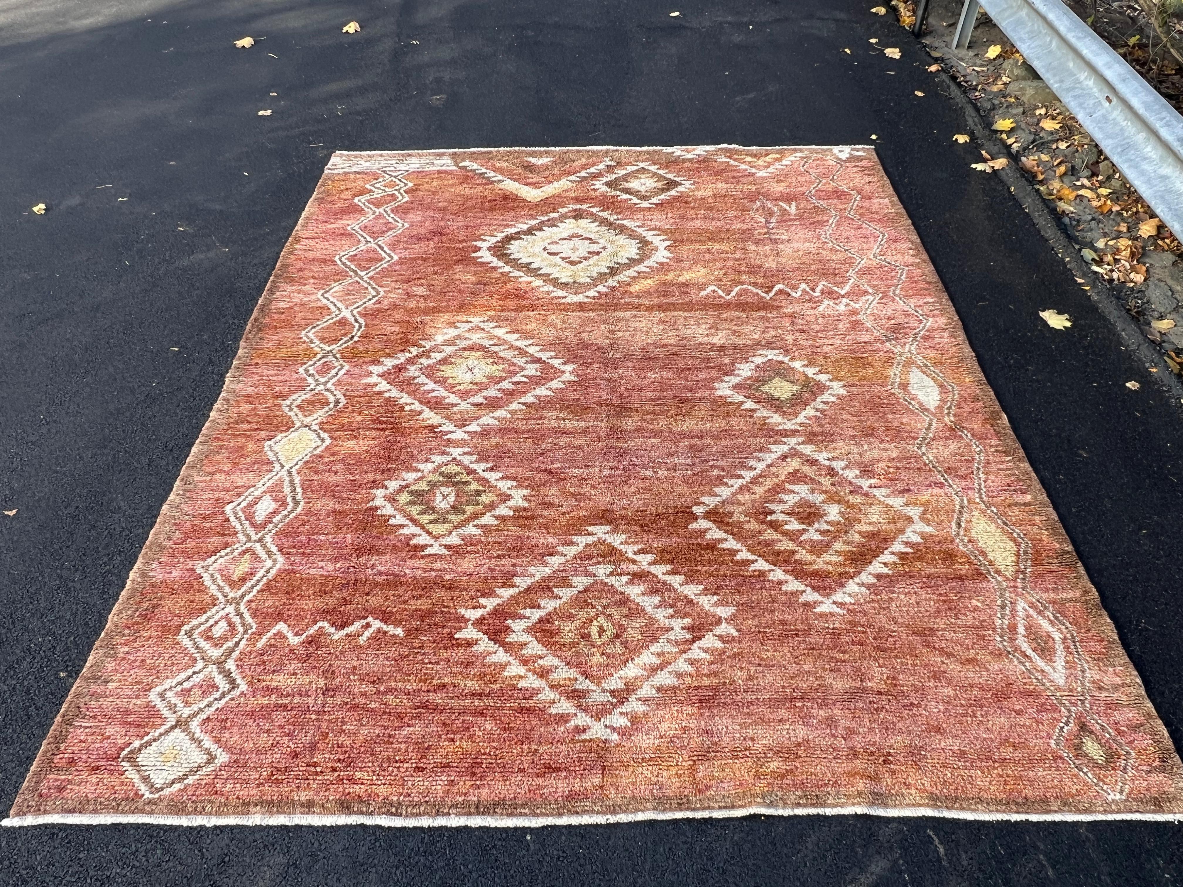 Modern 9x11.3 Ft New Handmade Moroccan Design Rug, 100% Wool, Custom Options Available For Sale