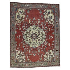 9'x11'3" Red Hand-Knotted Antique Farsian Serapi Open Field Oriental Rug