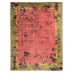 9'x11'4" Rose vif Antique Nichols Chinese Art Deco Tapis en laine pure noué à la main