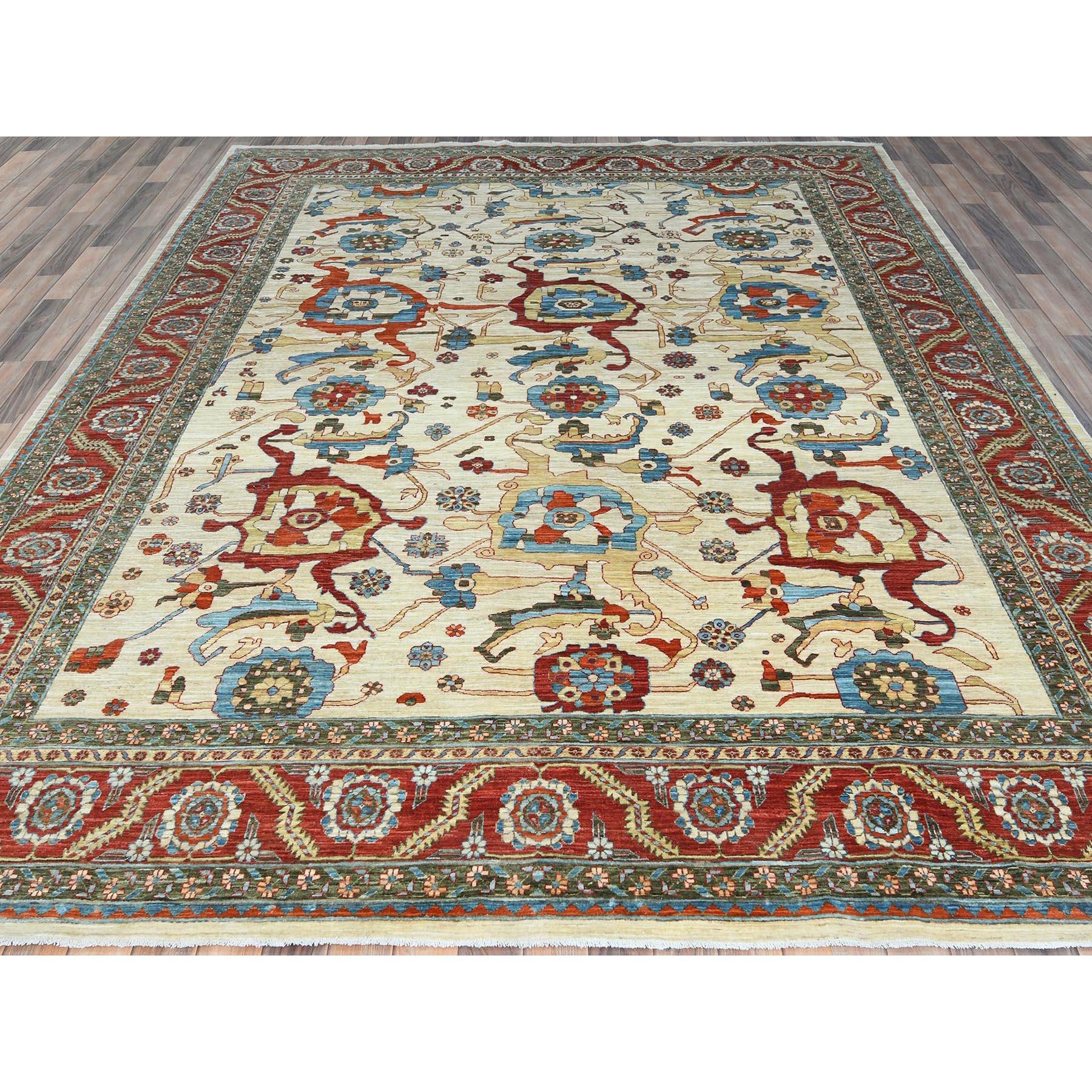 Ivory, Afghan Peshawar with All Over Heriz Design, 200 KPSI, Natural Dyes, Soft Wool Hand Knotted, Oriental Rug
Primary materials: Wool
Latex: No Pile 
height: 0.25 Inches
Style: Traditional
Primary color: Ivory
Secondary colors: Yellow, Blue,