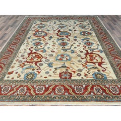 9'x11'4" Avorio, Afgano Peshawar Heriz Tappeto orientale Design/One in lana annodato a mano
