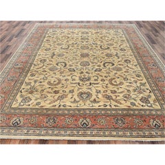 9'x11'5" Beige New Indo Kashan 200 KPSI Hand Knotted Organic Wool Oriental Rug