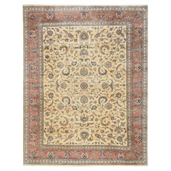 9'x11'5" Beige New Indo Kashan 200 KPSI Hand Knotted Organic Wool Oriental Rug