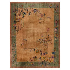 9'x11'5" Brown Antique Chinese Art Deco Clean and Soft All Wool Hand Knotted Rug