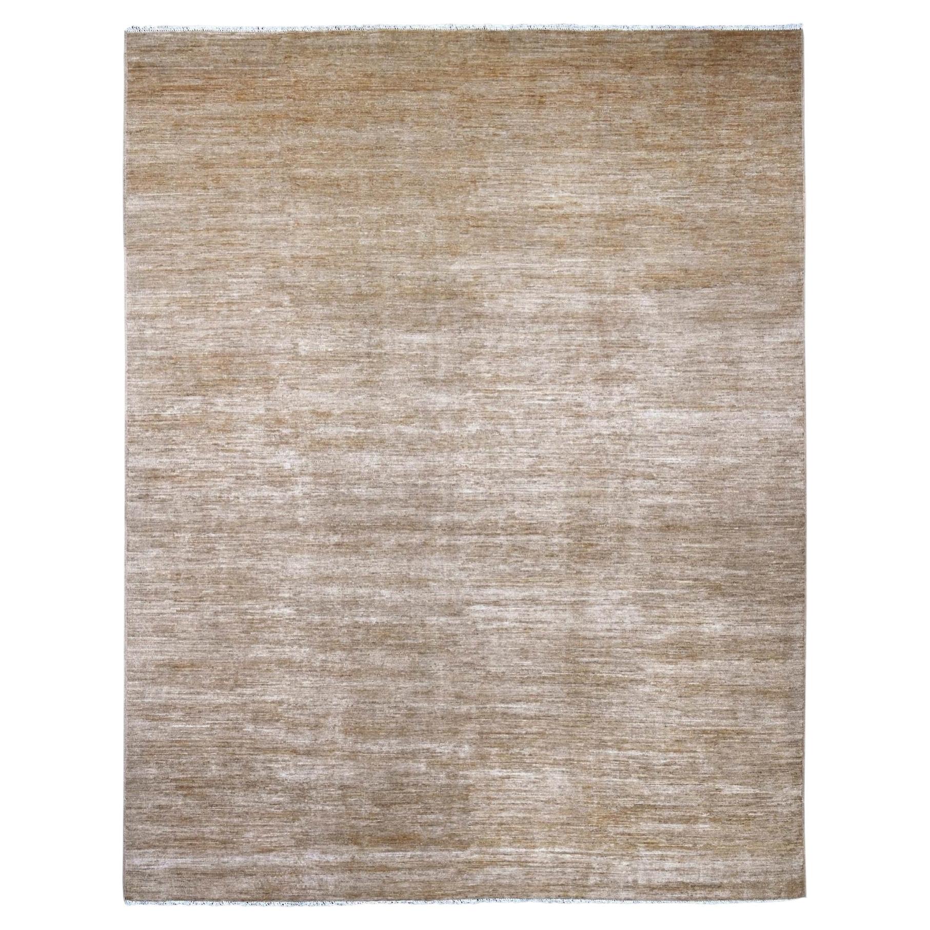 9'x11'5" Brown Plain Solid Pattern Hand Knotted Hand Spun Ghazni Wool Rug