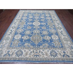 9'x11'6" Blu annodato a mano con Kazak dal look vintage e Design/One in lana