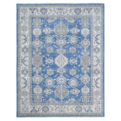 9'x11'6" Blue Hand Knotted Vintage Look Kazak with All Over Design Wool Rug