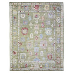 9'x11'6" Golden Green, Pure Wool Hand Knotted, Afghan Angora Oushak Rug