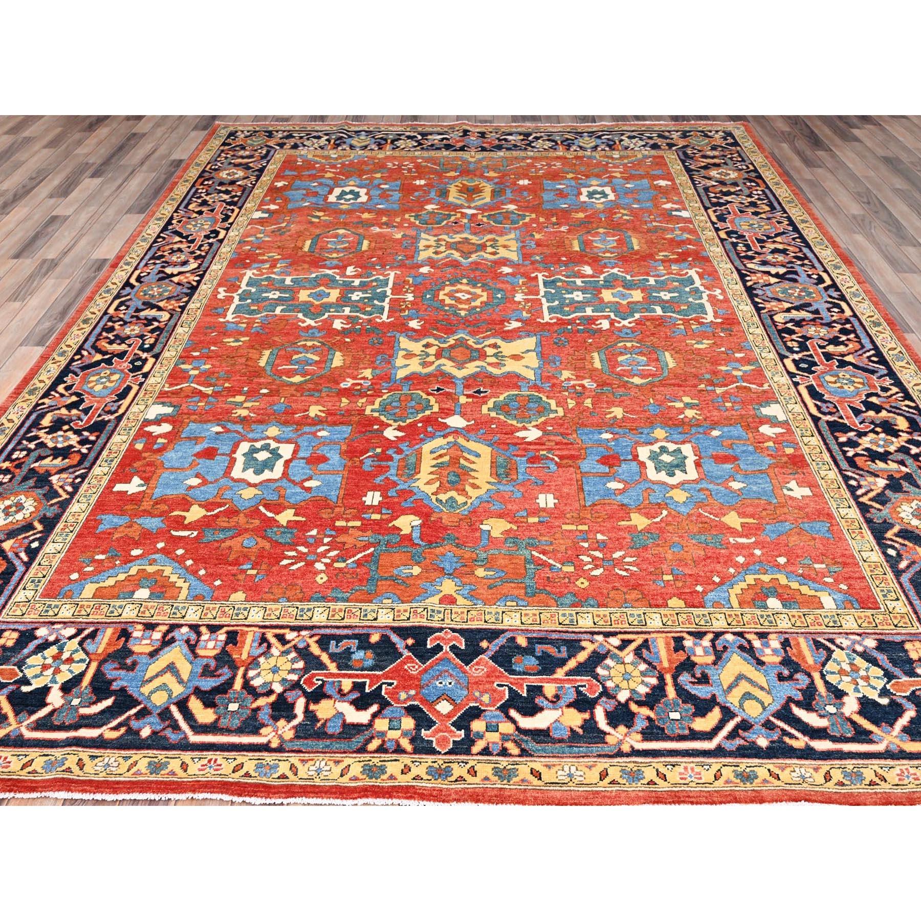 Rouge bonbon, laine douce, tissage dense, teintures naturelles, Afghan Peshawar avec motif Serapi Heriz, noué à la main, tapis d'Orient
Matières premières : Laine
Latex : Pas de poils 
hauteur : 0,25 pouces
Style : Traditionnel
Couleur primaire :