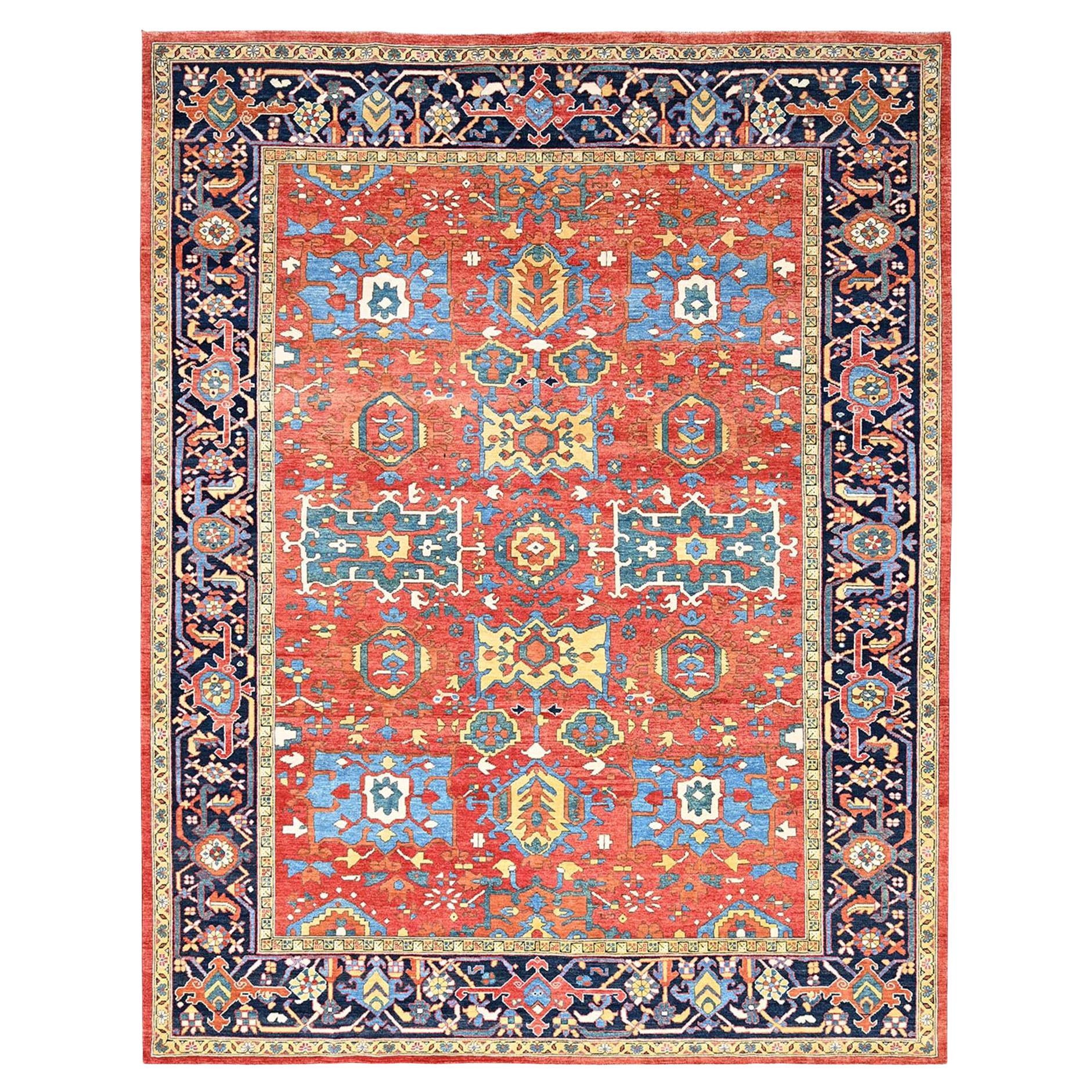 9'x11'6" Red Soft Wool Afghan Peshawar with Serapi Heriz Design Hand Knotted Rug