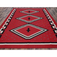 Tappeto orientale in lana a trama piatta, tessuto a mano, con motivo geometrico rosso in stile sud-occidentale, 9'x11'6"