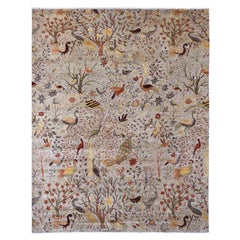 9'x11'6" White Afghan Peshawar Birds of Paradise Design Hand Knotted Wool Rug