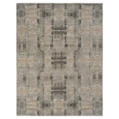 9'x11'7" Grigio cenere, Tappeto moderno nepalese, lana e seta, annodato a mano