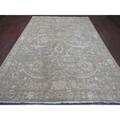9'x11'7" Brown Peshawar with Sickle Leaf Design Hand Knotted Wool Oriental Rug