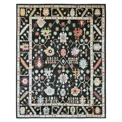 9'x11'7" Charcoal Black All Wool Afghan Angora Oushak Hand Knotted Oriental Rug