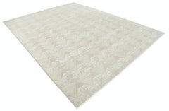 9x11.7 ft Beige handgeknüpfter großer Teppich. Zeitlose Wohnkultur. 100% Wolle Teppich